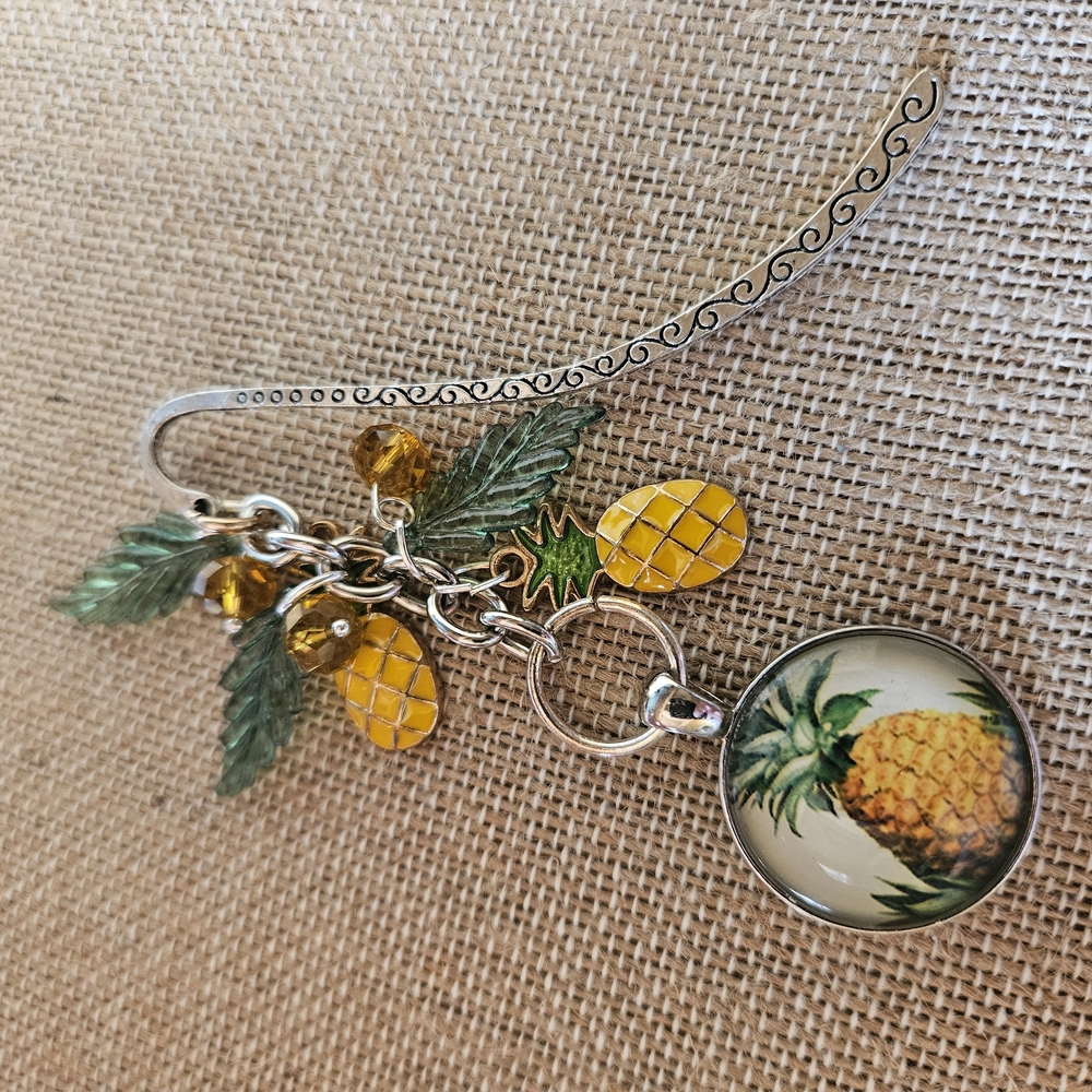 Pineapple Charm Bookmark with Green and Yellow Accents